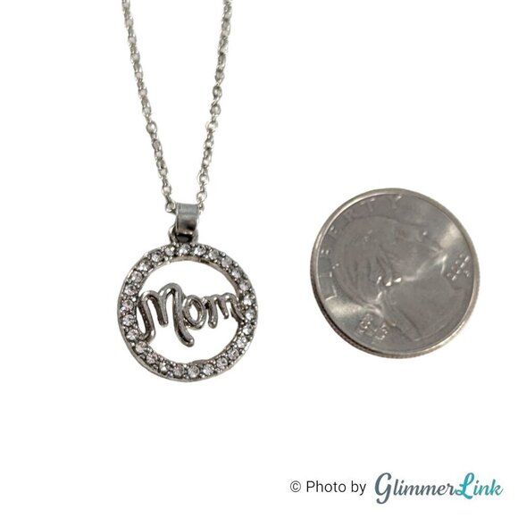 Mothers Day Round Pave Mom Halo Silver Tone Necklace - Picture 6 of 9